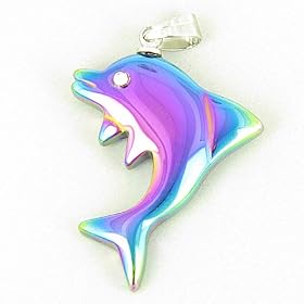 Lucky and Happy Dolphin Pendant in Rainbow Hematite Gemstone