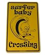 Surfer Baby Crossing Aluminum Sign in Yellow