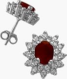 10 Karat White Gold Diamond & Garnet Gemstone Earrings