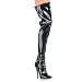 DOMINA 6 Inch Plain Stretch Thigh Boot, Side Zip Black Stretch Patent Pleaser