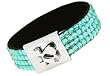 Bling 4 Row Faux Leather & Blue Acrylic Crystal Cuff Bracelet with Foldover Magnetic Heart Clasp