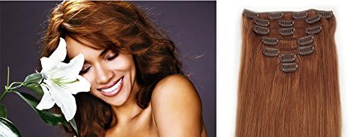 15" 7PCS Clip In Remy Human Hair Extensions 70g (#30-medium auburn)
