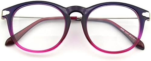 Glasses Queen 201588 Fashion Oval Horn Rimmed Keyhole Metal Temple Clear Lens Glasses(Bule)