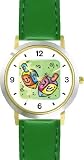 Hanukkah Dreidels Judaica Jewish Theme - WATCHBUDDY&reg; DELUXE TWO-TONE THEME WATCH - Arabic Numbers - Green Leather Strap-Size-Large ( Men's Size or Jumbo Women's Size )
