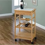 IMAGE OF Kitchen Cart with One Basket One Wine Rack and Shelf