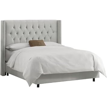 Skyline Furniture Diamond Tufted Wingback King Bed in Velvet Light Grey