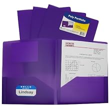 C-Line Two-Pocket Heavyweight Poly Portfolio, For Letter Size Papers, Includes Business Card Slot, 1 Case of 25 Portfolios, Purple (33959)