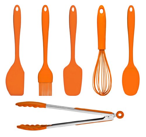 Funky Orange 6 Piece Silicone Kitchen Utensils / Tools Set
