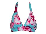 Radio Fiji Aqua Rio Halter Swimsuit-top w/Purple Flowers M