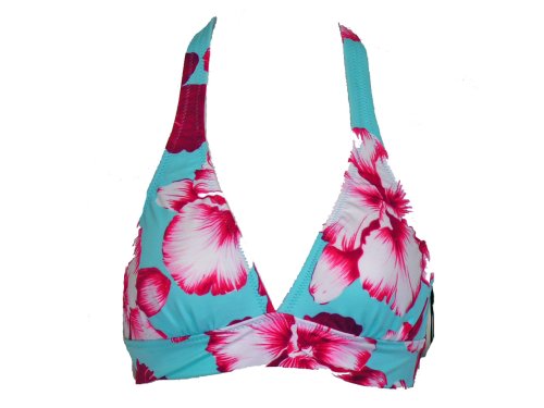 Radio Fiji Aqua Rio Halter Swimsuit-top w/Purple Flowers M