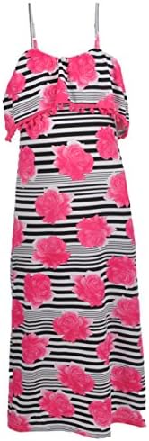 Poof Girls Little Girls' "Roses on Stripes" Maxi Dress - neon pink, 6x