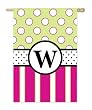 Monogram Peppy Pink & Green Polka Dot Double Sided Regular Size Flag - W Monogram Peppy Pink & Green Polka Dot Double Sided Regular Size Flag - W