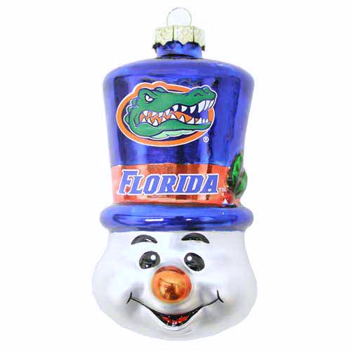 NCAA Florida Gators Blown Glass Top Hat Snowman Ornament