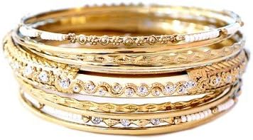 C Jewelry Gold & Ivory Bone With White Seed Beads Gold Bangles, Set Of 11 Pieces