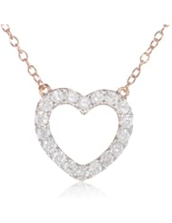 Rose Rhodium Plated Sterling Silver Diamond Heart Pendant Necklace (.5 cttw, G-H Color, I2-I3 Clarity), 18"