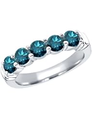 1.35 Ct Round Blue SI1/SI2 Diamond 18K White Gold Ring