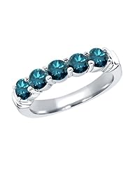 1.35 Ct Round Blue SI1/SI2 Diamond 14K White Gold Ring