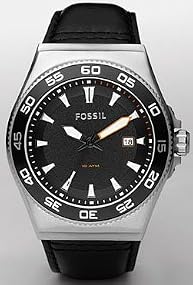 Fossil #AM4341 Men's Maddox Analog Black Dial Leather Strap Watch