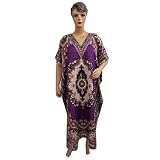 Caftans for Women Satin Crepe Dark Blue Floral Print Night Wear Kaftan Long Dress