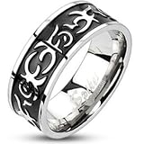 Spikes Mens Stainless Steel Tribal Cat Black IP Band Ring