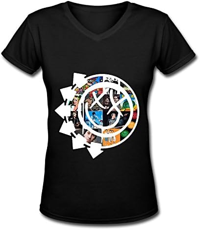 Women's Black V Neck T Shirt Love Blink 182 Fans Logo.png