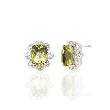 3.75 TCW GENUINE LEMON QUARTZ & DIAMOND FLOWER 14K EARRINGS