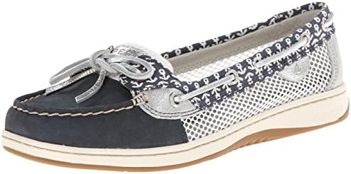 Sperry Top-Sider Women's Angelfish Critters Boat Shoe, Navy/Silver Anchor, 7 M US