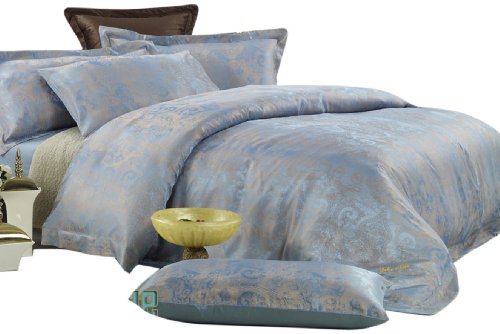 Dolce Mela DM448K Fountain-Blue 6-Piece Percale Jacquard Cotton Duvet Cover Set, King On Sale