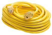 Woods 2991 Yellow Jacket 50-Feet 10/3 SJTW Yellow Power Cord with T-Blade Plug 20-Amp/125-Volt Rated with PowerLite Plug