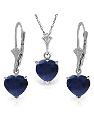 14K Gold Jewelry Set - Necklace and Earrings w/ Natural Heart-shaped Sapphires