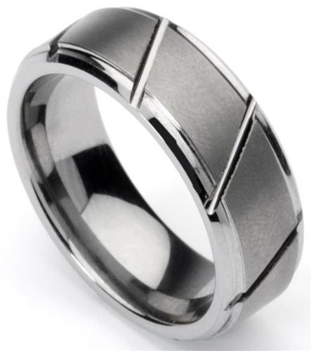 King Will 8mm Men's Tungsten Ring/ Wedding Band, Slatted Design Any Size Half Size Available