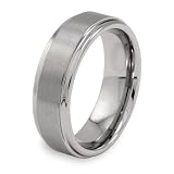 Brushed and Polished Ridged Edge Tungsten Carbide Ring (7.0 mm)- Sizes 8-13