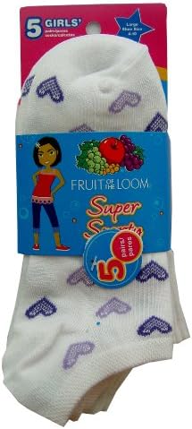 Fruit of the Loom Girl's Tiny Hearts Large Low Cut Socks-5pack