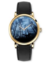 SPRAWL Aanalog Fashion Series Gold Ladies Watches of Genuine Black Leather Strap,Unique Wrist Watch for Women Girls Designed with Forest in the night