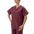 Medline Unisex Reversible Scrub Top with Set In Sleeves - Raspberry