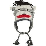 Unisex Adorable Animal Face Fully Lined Knit Winter Hats / Earflap Beanie - Sock Monkey