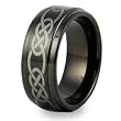 Ridged Edge Black Plated Tungsten Carbide Ring with Celtic Knot Laser Design (9.0mm) - Sizes 7-13