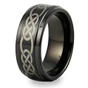 Ridged Edge Black Plated Tungsten Carbide Ring with Celtic Knot Laser Design (9.0mm) - Sizes 6 - 13