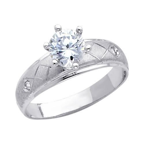 14K White Gold Round-cut CZ Cubic Zirconia Ladies Wedding Engagement Ring Band