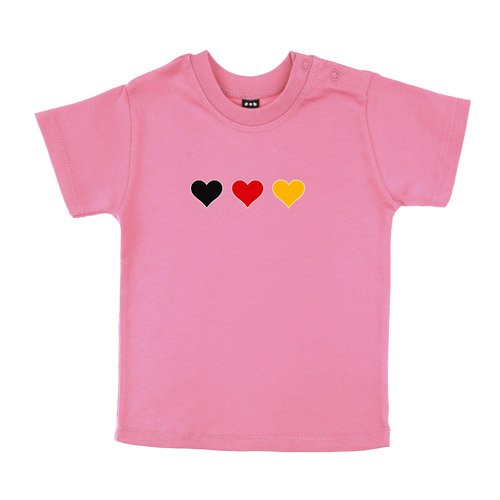 Baby – Kleinkinder T-Shirt – 3 Herzen klein Schwarz-Rot-Gold – Textil sorbet / Motiv farbig Gr. 12-18 Monate