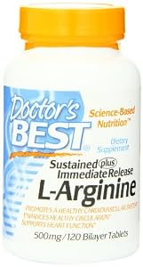 Doctor's Best Sustained Plus Immediate Release L-Arginine 500mg, 120 Bilayer Tablets