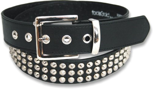 foolsGold3 Row Conical Silver Studded Black Belt