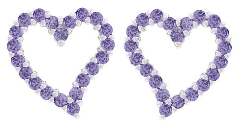 Platinum Plated Sterling Silver Purple Cubic Zirconia Heart-Shaped Earrings