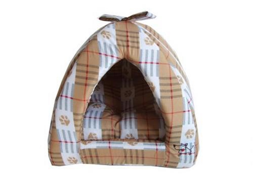 Pet Tent Bed - Plaid Bed with Paw Prints