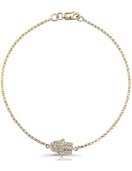 14k White, Rose, or Yellow Gold Diamond Hamsa Bracelet (1/10cttw, JK, I2-I3) 7"