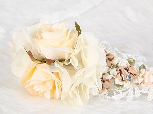 Bridal flower headband pretty rose lace with crystal (Beige)