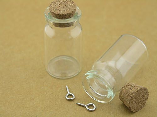 20 Pcs 22x40mm Clear Mini Vial Glass Bottles Pendant with Environmental Quality Corks/capsule and Eyescrews--vol 7.0ml