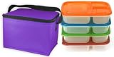 EasyLunchboxes 3-compartment Bento Containers (Set of 4) with insulated, non-vinyl Lunch Cooler Bag, Purple