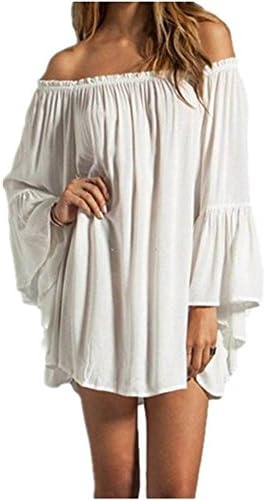 Yanjing Women's Sexy Off Shoulder Chiffon Boho Ruffle Sleeve Blouse Mini Dress