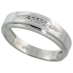10k White Gold Men's Diamond Band, w/ 0.03 Carat Brilliant Cut Diamonds, 1/4 in. (6mm) wide, Size 14